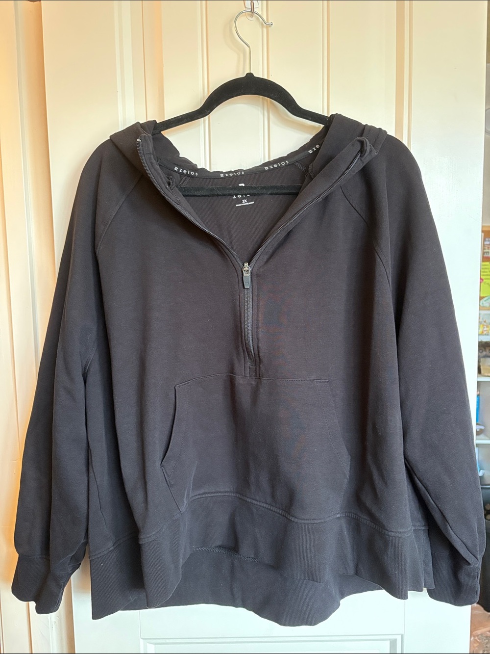 ZELOS Black Half-Zip Hooded Sweatshirt
